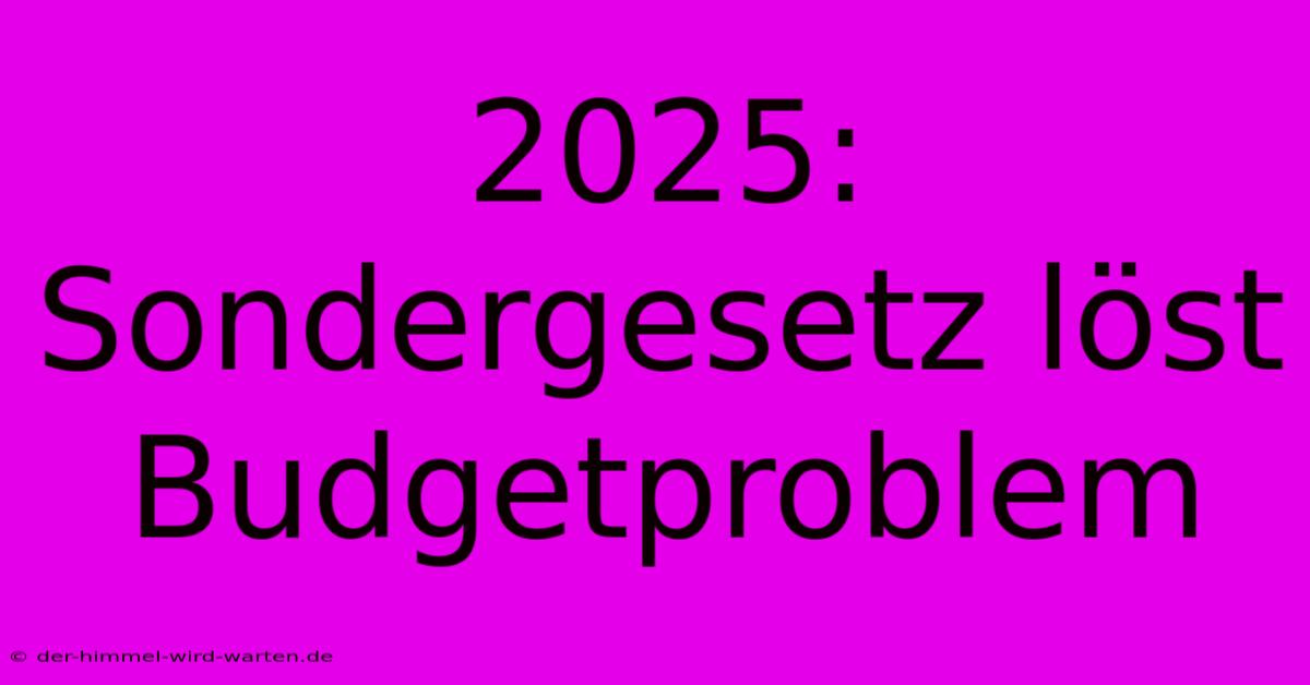 2025: Sondergesetz Löst Budgetproblem