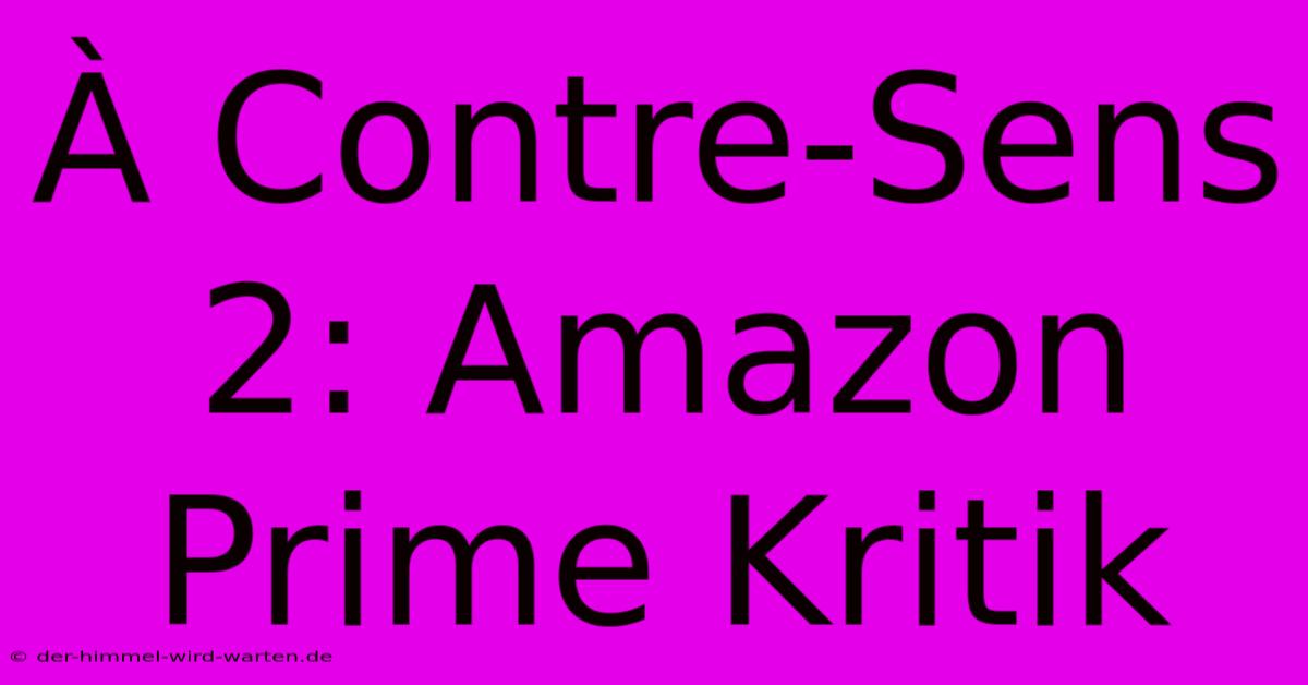 À Contre-Sens 2: Amazon Prime Kritik