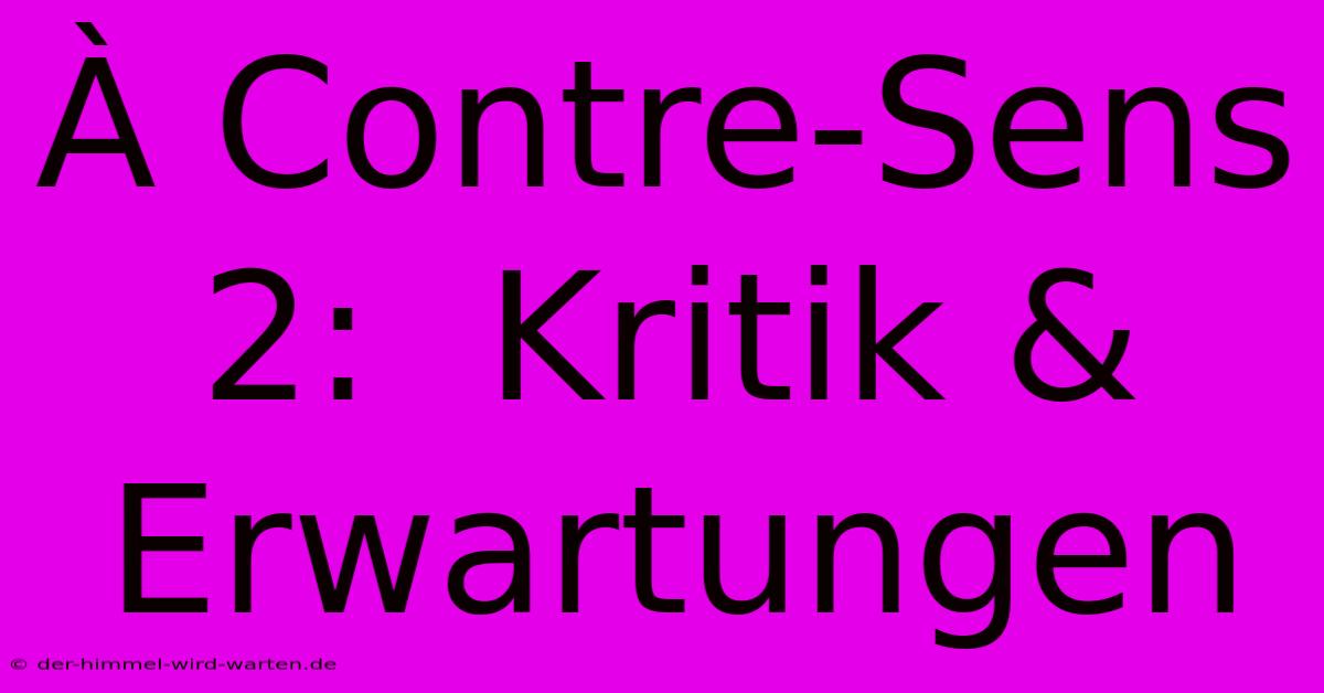 À Contre-Sens 2:  Kritik & Erwartungen