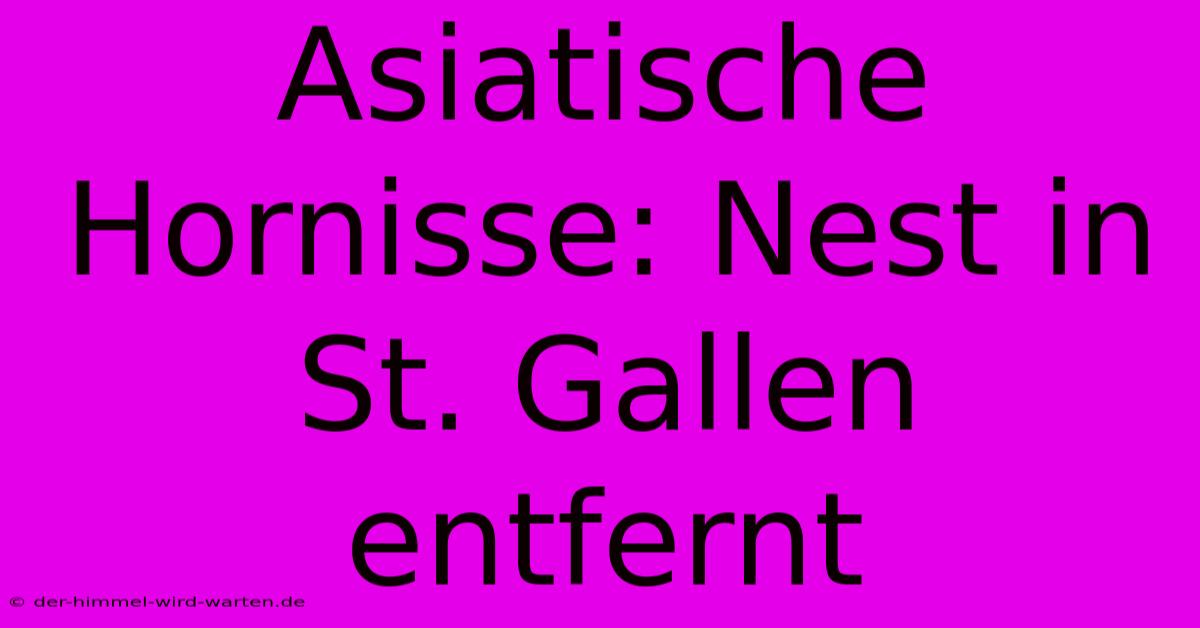 Asiatische Hornisse: Nest In St. Gallen Entfernt