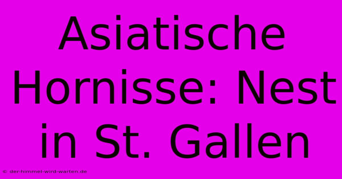 Asiatische Hornisse: Nest In St. Gallen