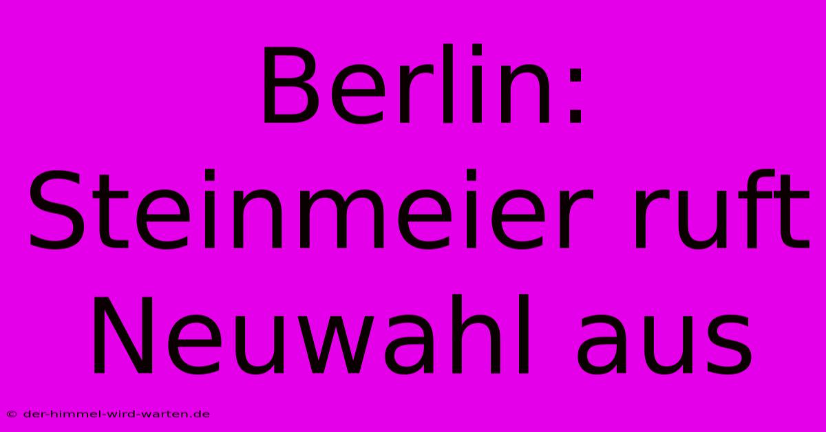 Berlin: Steinmeier Ruft Neuwahl Aus