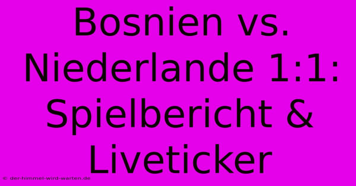 Bosnien Vs. Niederlande 1:1: Spielbericht & Liveticker