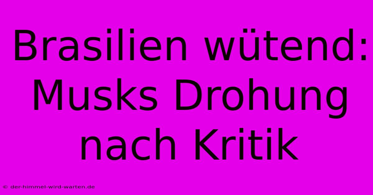 Brasilien Wütend: Musks Drohung Nach Kritik