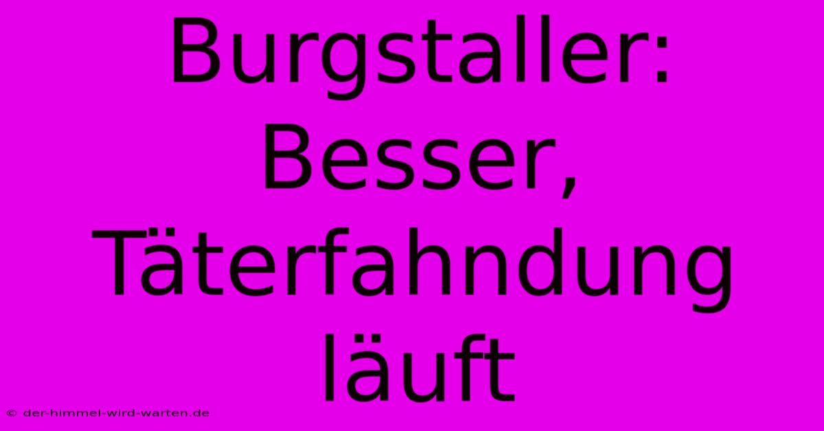 Burgstaller: Besser, Täterfahndung Läuft