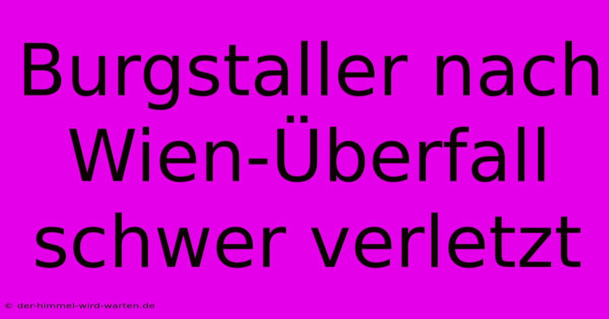 Burgstaller Nach Wien-Überfall Schwer Verletzt