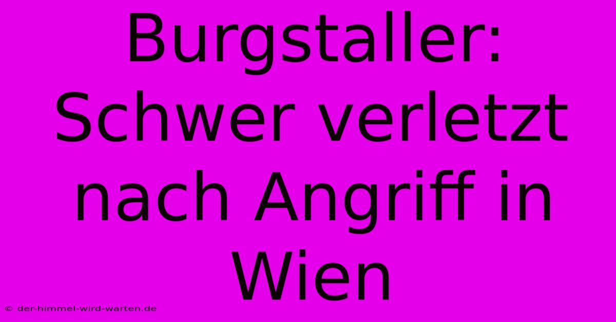 Burgstaller: Schwer Verletzt Nach Angriff In Wien