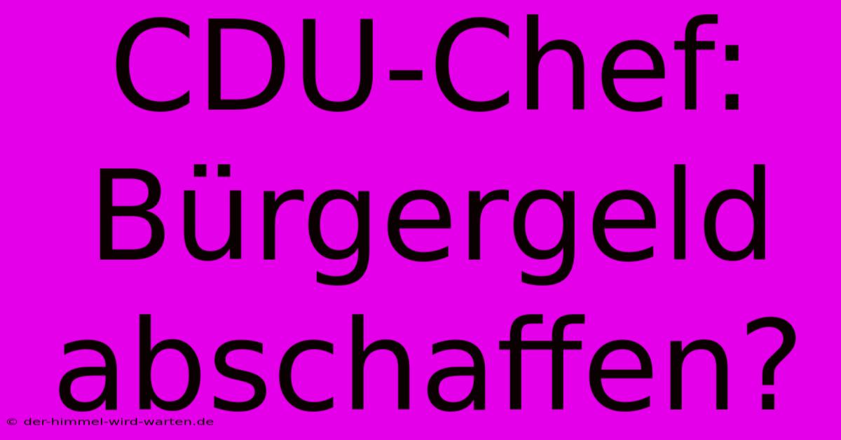 CDU-Chef: Bürgergeld Abschaffen?