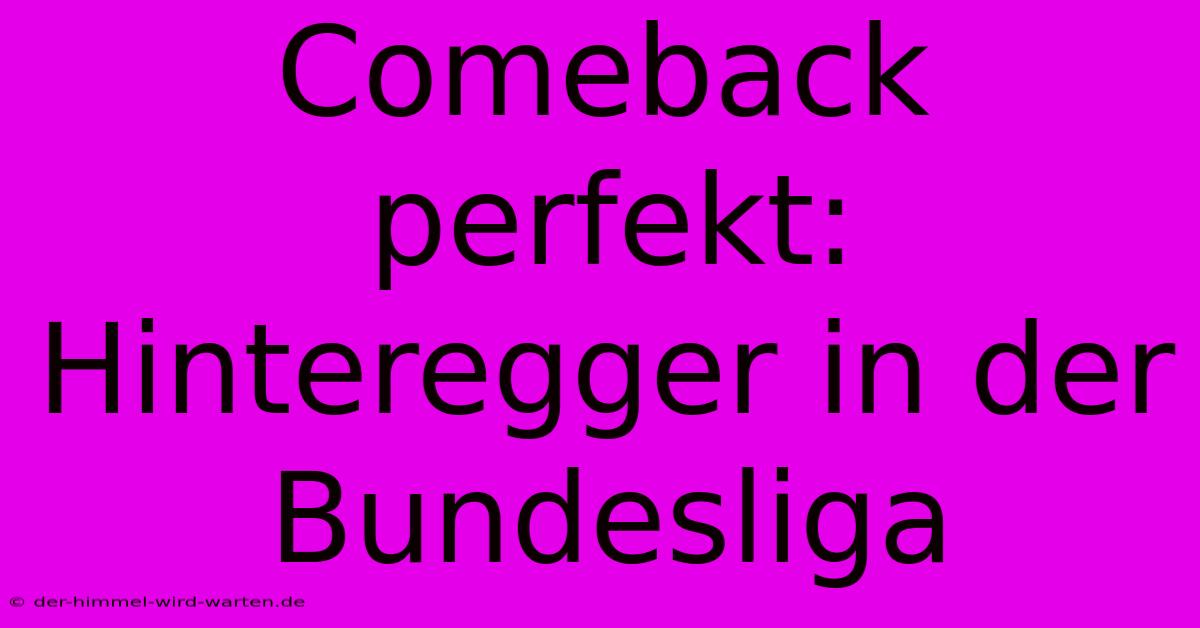 Comeback Perfekt: Hinteregger In Der Bundesliga