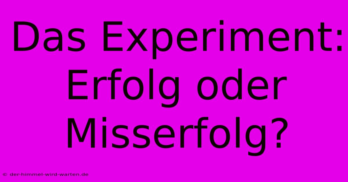 Das Experiment:  Erfolg Oder Misserfolg?