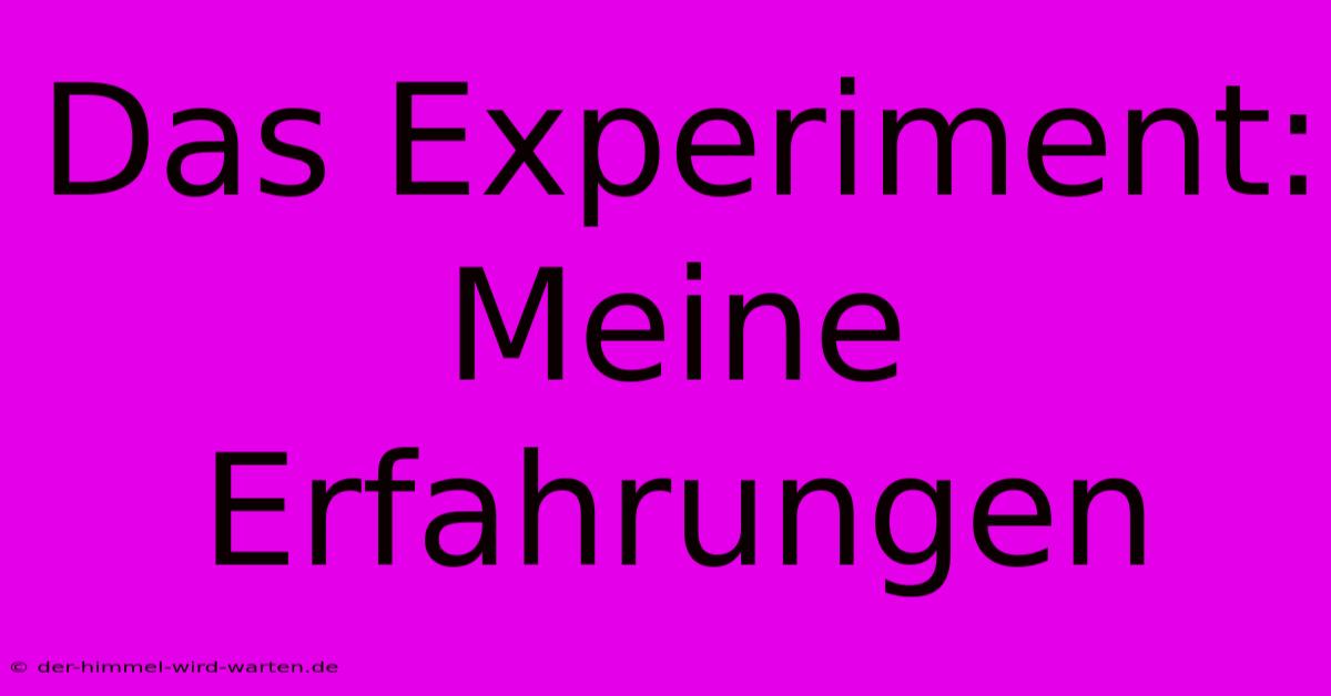 Das Experiment:  Meine Erfahrungen