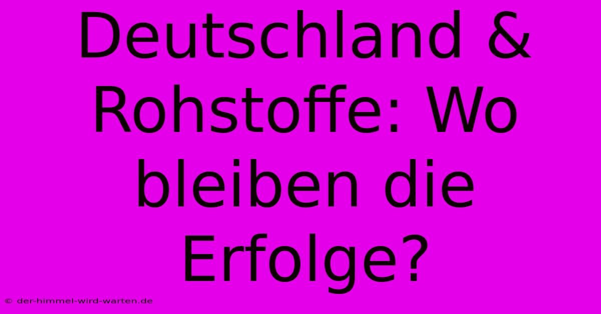 Deutschland & Rohstoffe: Wo Bleiben Die Erfolge?