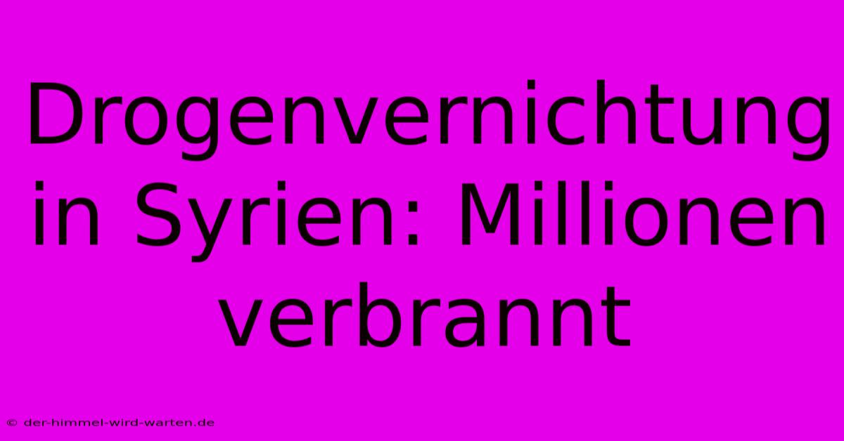 Drogenvernichtung In Syrien: Millionen Verbrannt