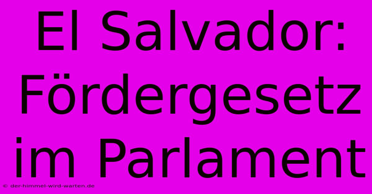 El Salvador:  Fördergesetz Im Parlament