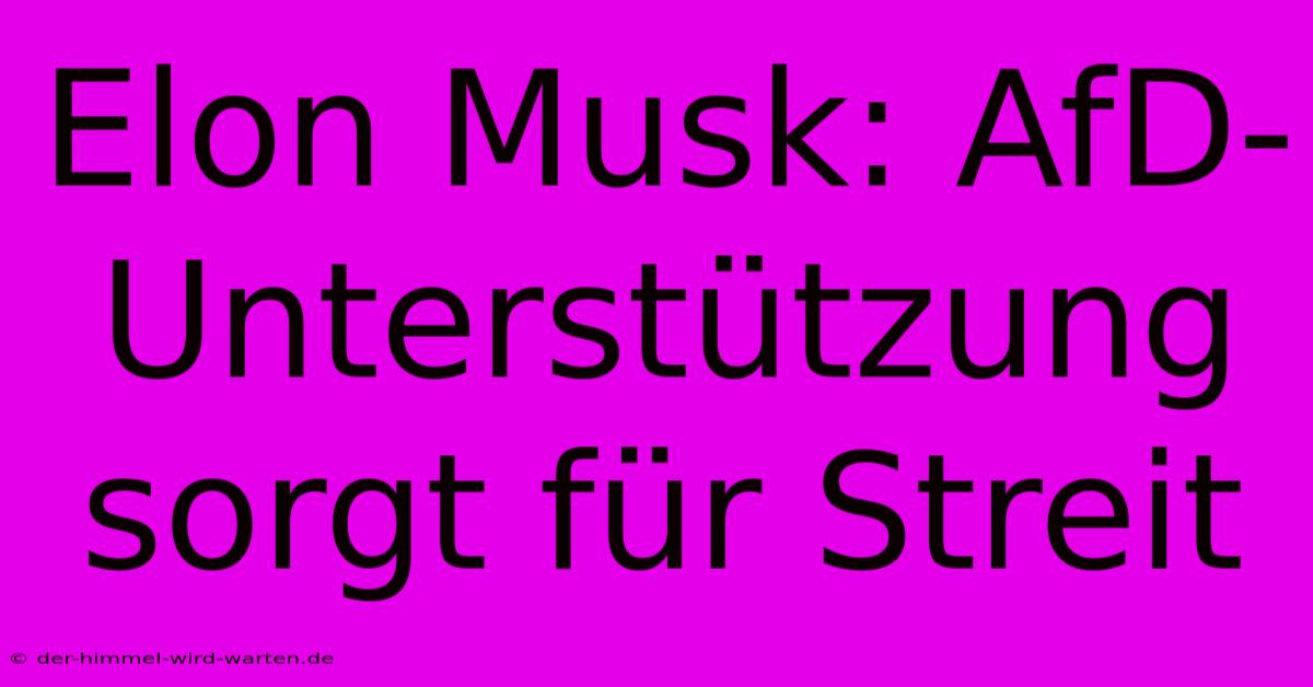 Elon Musk: AfD-Unterstützung Sorgt Für Streit