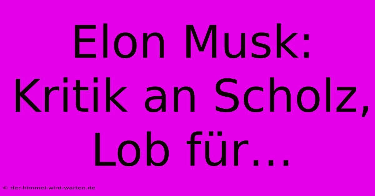 Elon Musk: Kritik An Scholz,  Lob Für…