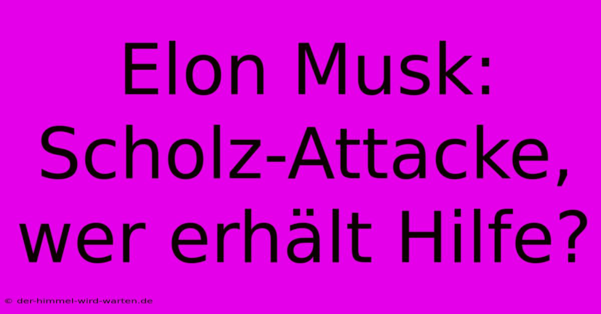 Elon Musk: Scholz-Attacke, Wer Erhält Hilfe?