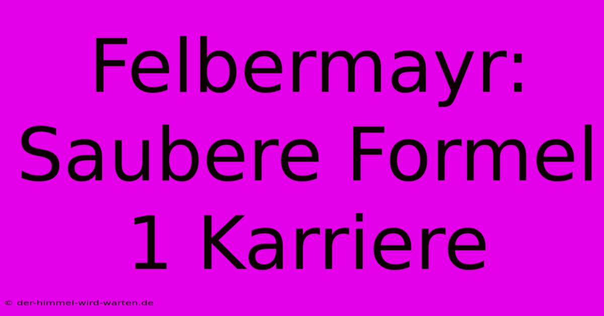 Felbermayr:  Saubere Formel 1 Karriere