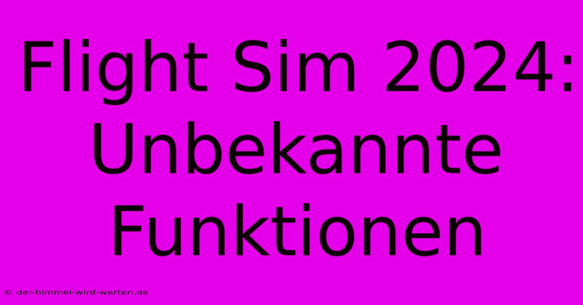 Flight Sim 2024: Unbekannte Funktionen