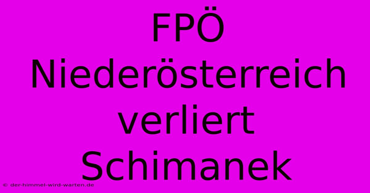 FPÖ Niederösterreich Verliert Schimanek