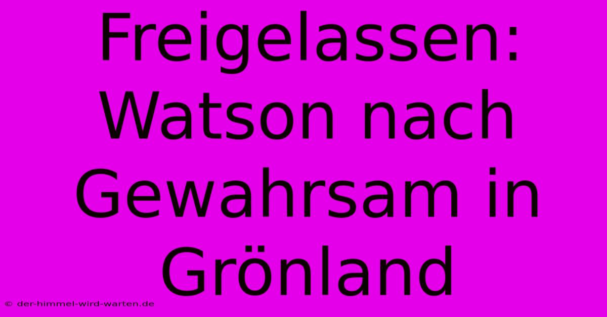 Freigelassen: Watson Nach Gewahrsam In Grönland