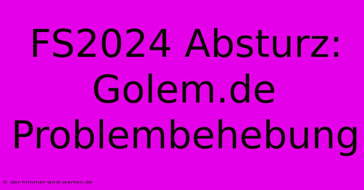 FS2024 Absturz: Golem.de Problembehebung