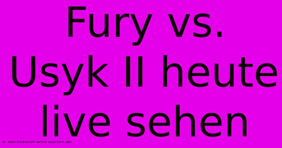 Fury Vs. Usyk II Heute Live Sehen