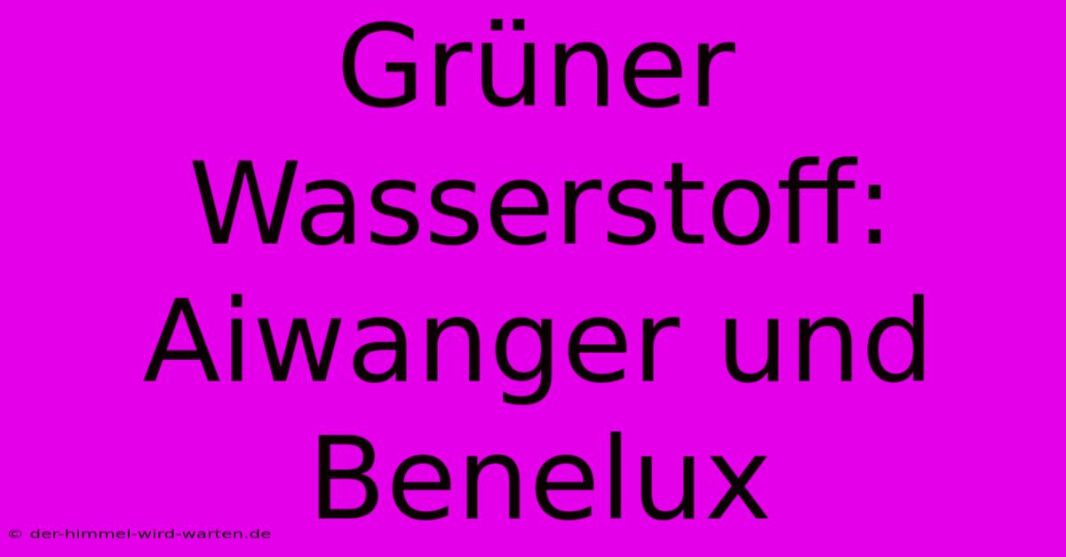 Grüner Wasserstoff: Aiwanger Und Benelux