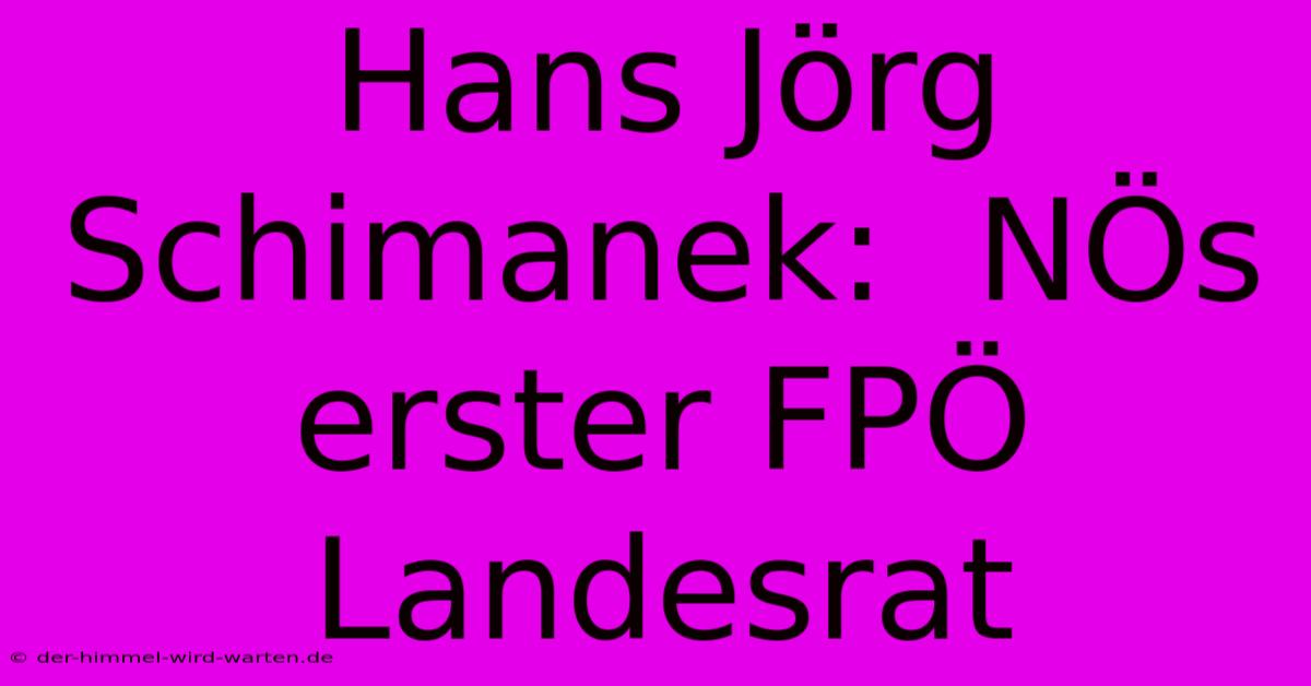 Hans Jörg Schimanek:  NÖs Erster FPÖ Landesrat