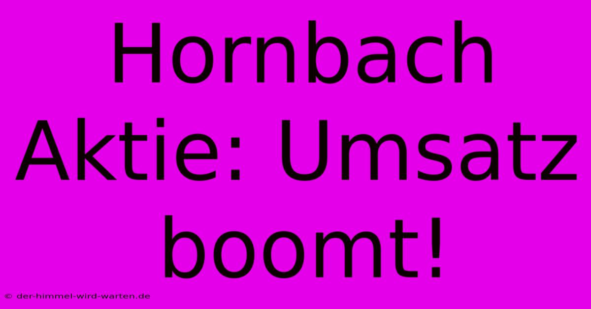 Hornbach Aktie: Umsatz Boomt!