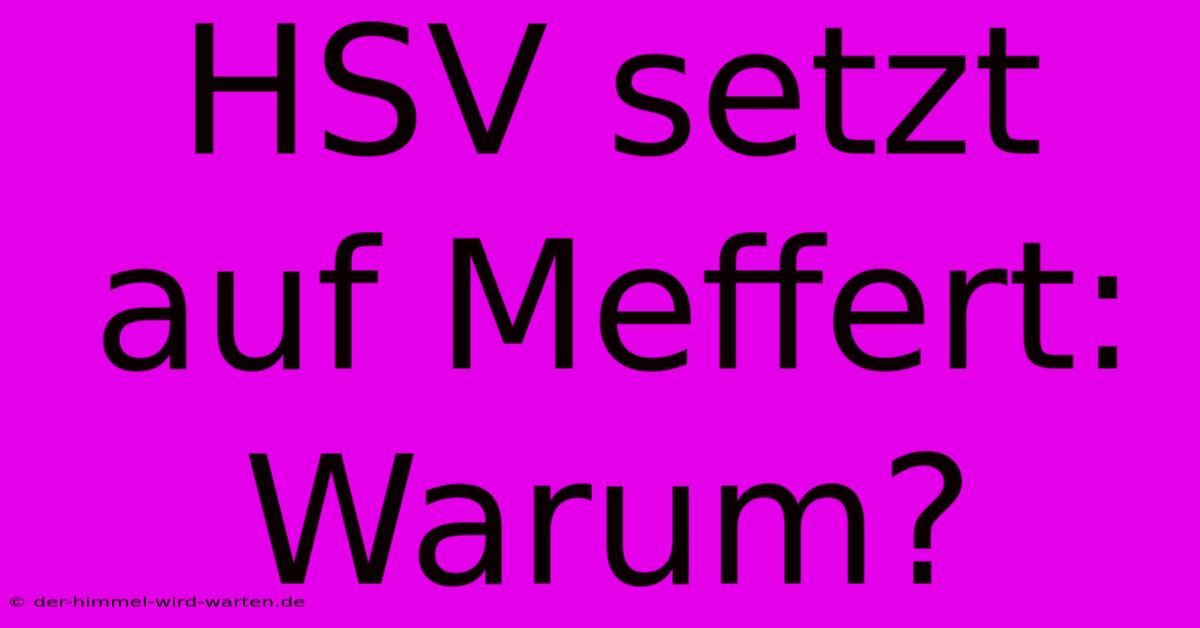 HSV Setzt Auf Meffert: Warum?