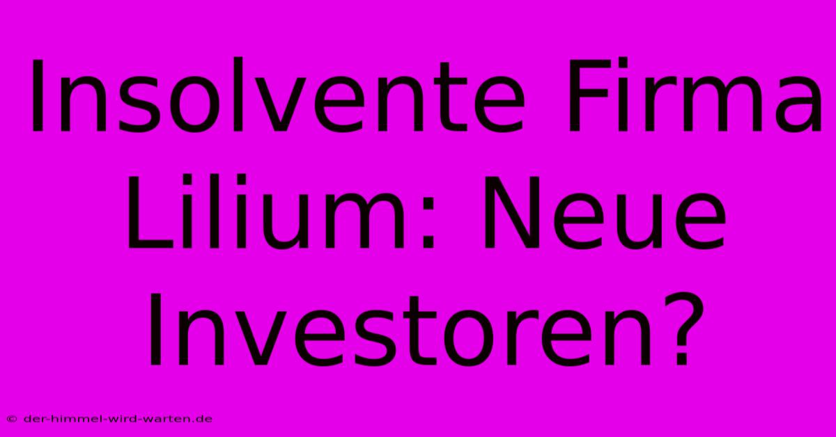 Insolvente Firma Lilium: Neue Investoren?