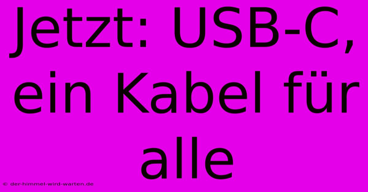 Jetzt: USB-C, Ein Kabel Für Alle