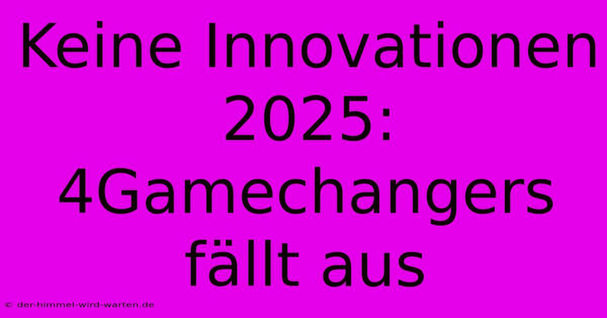 Keine Innovationen 2025: 4Gamechangers Fällt Aus