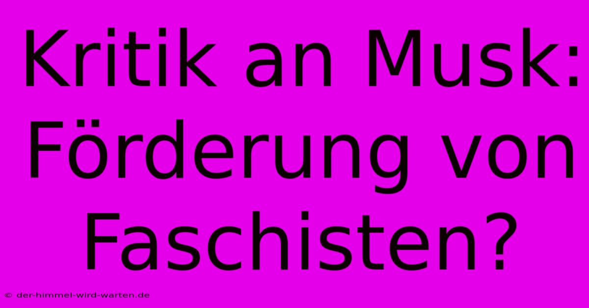 Kritik An Musk: Förderung Von Faschisten?