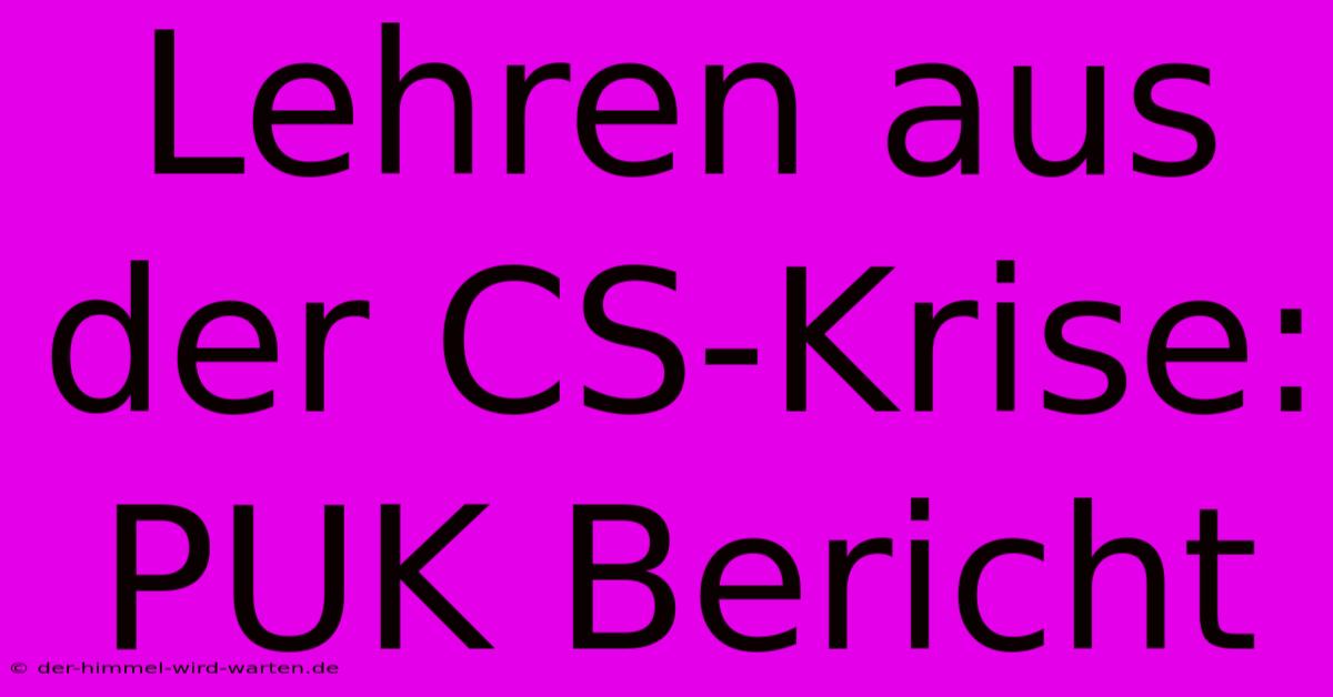 Lehren Aus Der CS-Krise: PUK Bericht