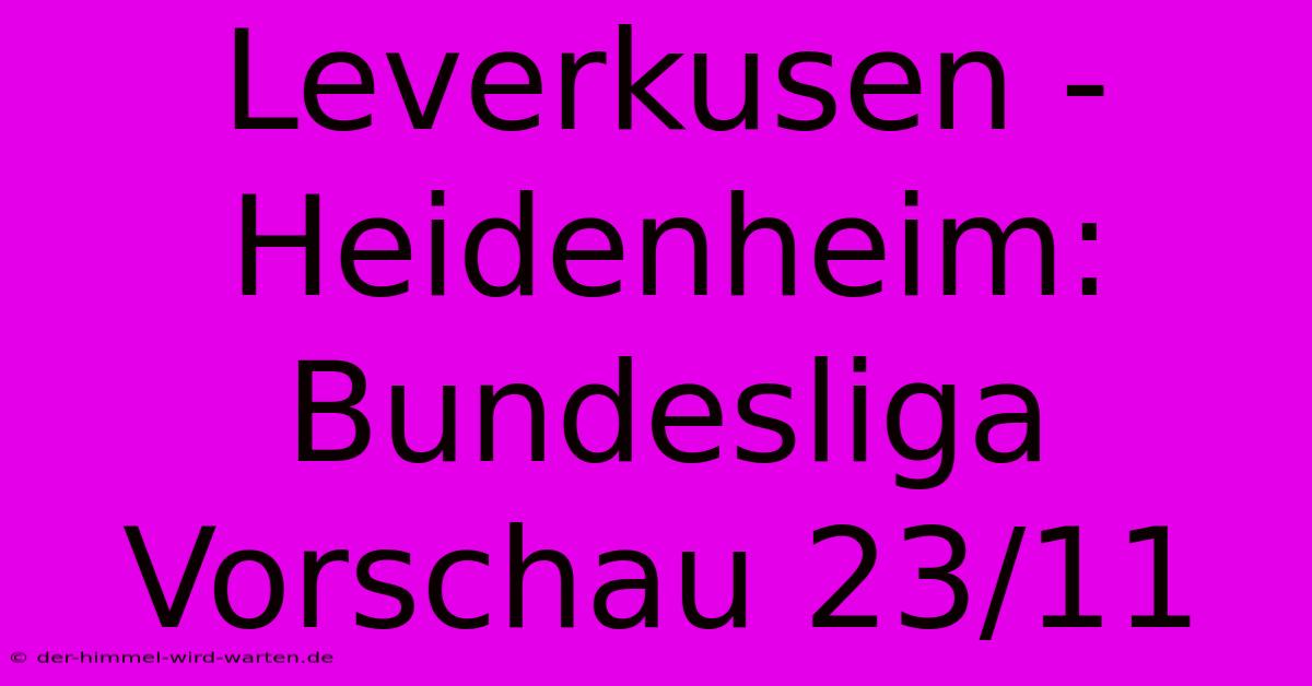 Leverkusen - Heidenheim: Bundesliga Vorschau 23/11