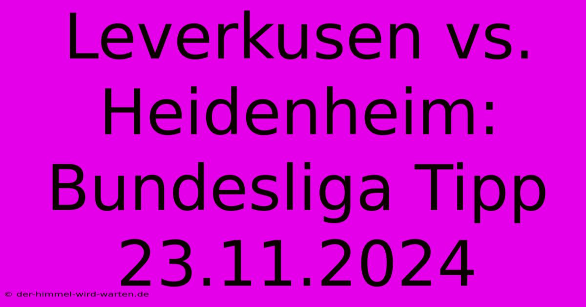 Leverkusen Vs. Heidenheim: Bundesliga Tipp 23.11.2024