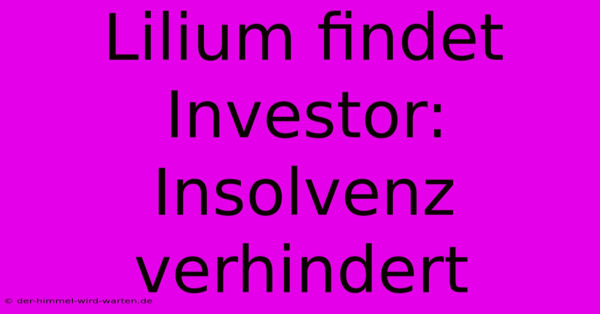 Lilium Findet Investor: Insolvenz Verhindert