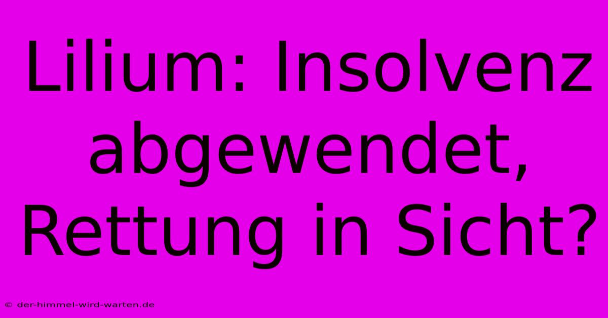 Lilium: Insolvenz Abgewendet, Rettung In Sicht?