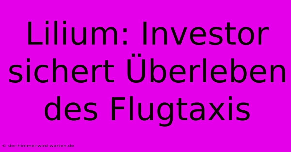 Lilium: Investor Sichert Überleben Des Flugtaxis