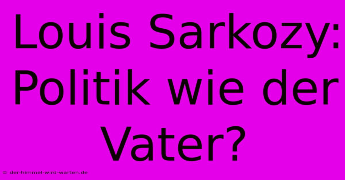 Louis Sarkozy: Politik Wie Der Vater?