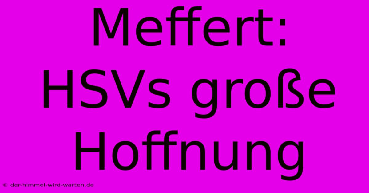 Meffert:  HSVs Große Hoffnung