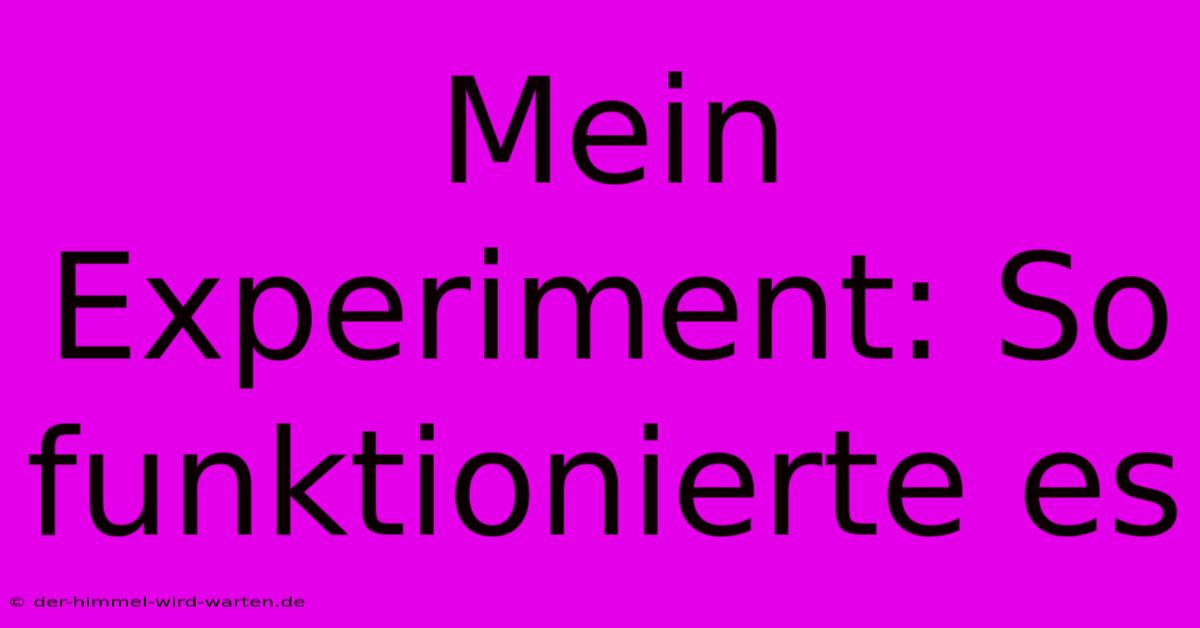 Mein Experiment: So Funktionierte Es