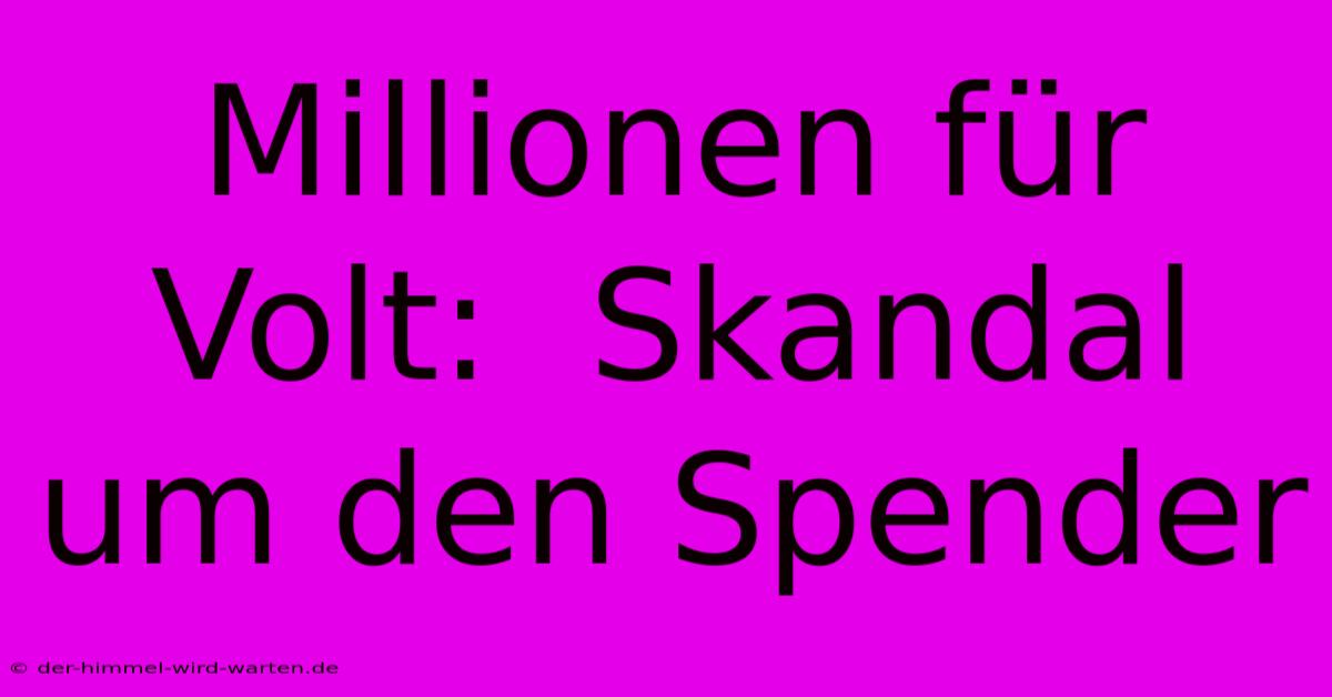 Millionen Für Volt:  Skandal Um Den Spender