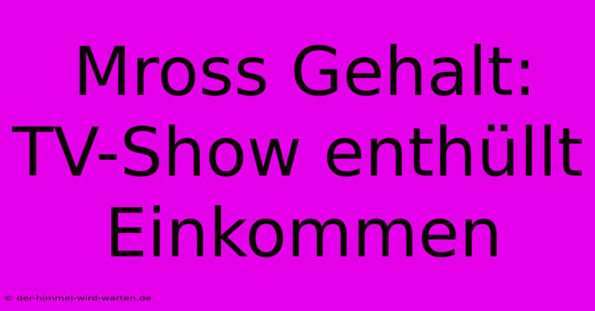 Mross Gehalt: TV-Show Enthüllt Einkommen