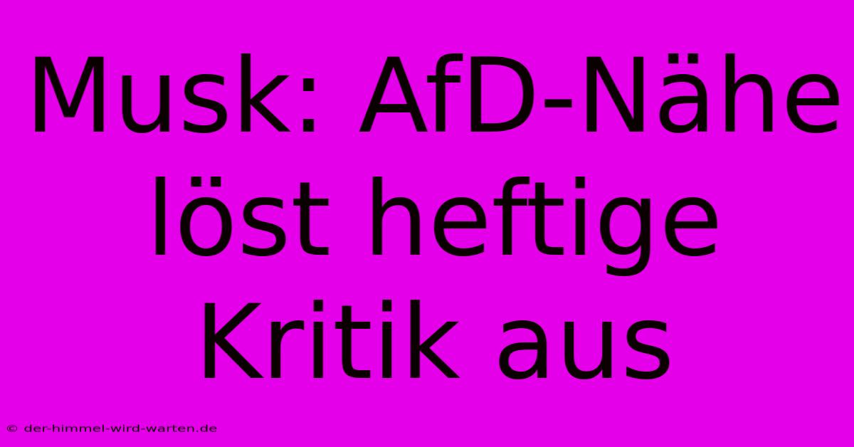 Musk: AfD-Nähe Löst Heftige Kritik Aus