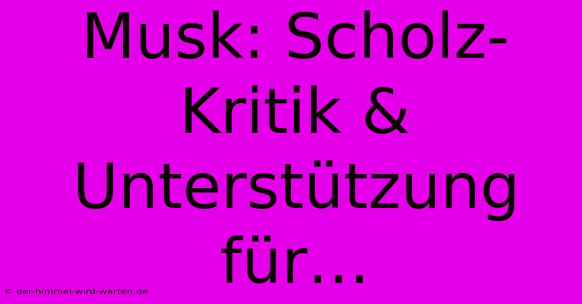 Musk: Scholz-Kritik & Unterstützung Für…