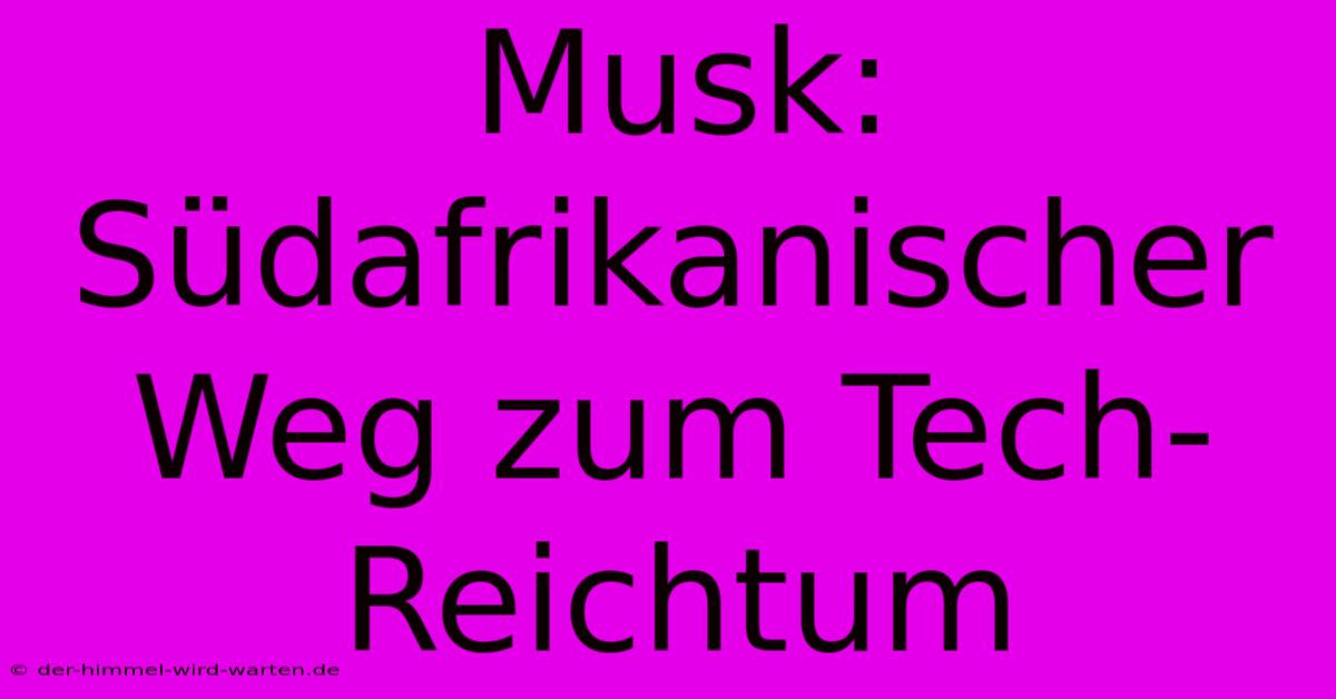 Musk:  Südafrikanischer Weg Zum Tech-Reichtum