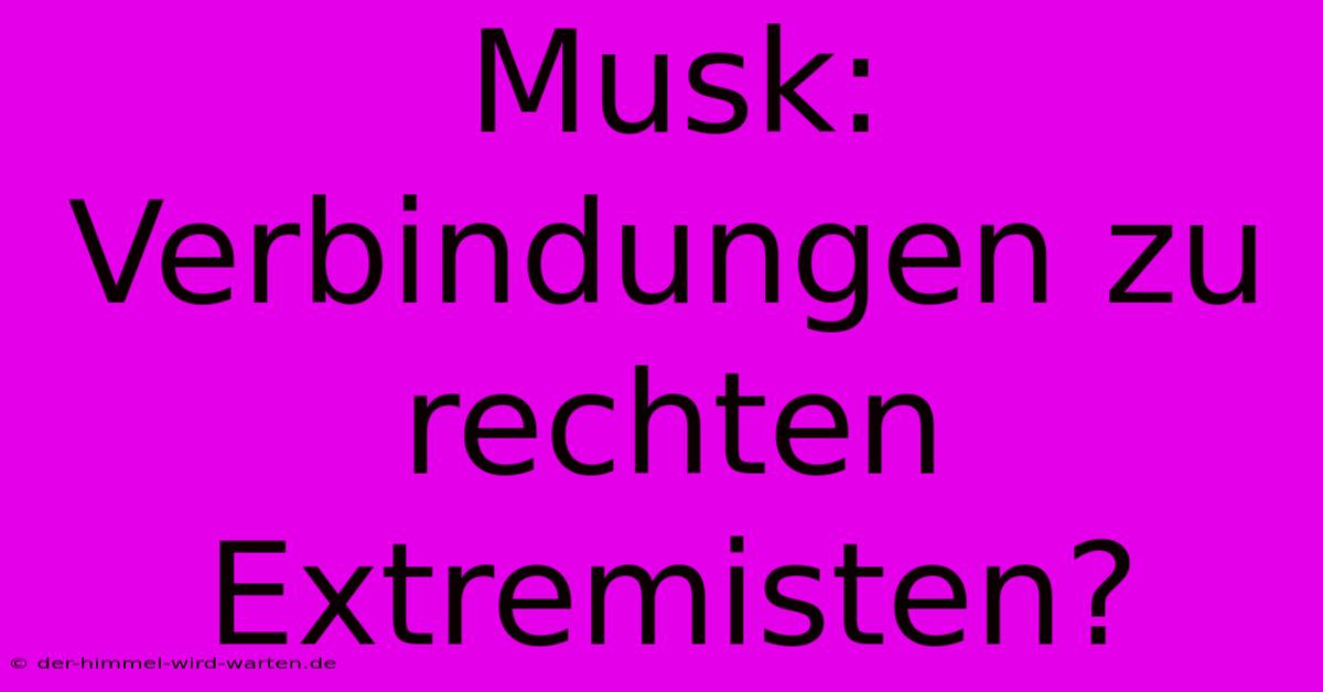 Musk: Verbindungen Zu Rechten Extremisten?